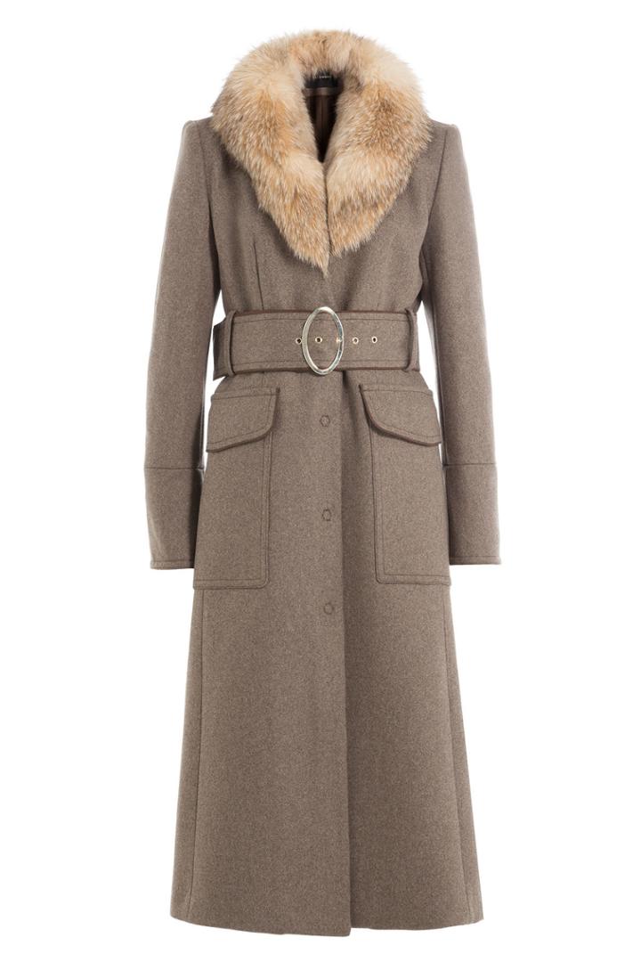 Tara Jarmon Tara Jarmon Virgin Wool Coat With Fur Collar - Beige