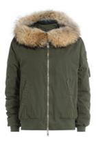 Barbed Barbed Cotton Bomber Jacket With Fur-trimmed Hood - Green