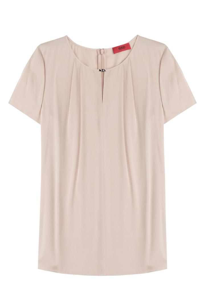Hugo Hugo Silk Blouse With Metallic Neckline Detail - Beige