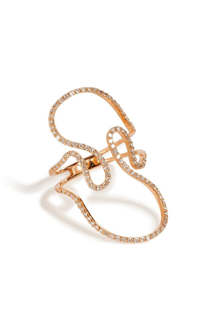 Diane Kordas Diane Kordas 18k Rose Gold Open Swirl Ring With White Diamonds