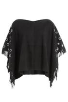 True Religion True Religion Fringed Suede Cape With Eyelets - Black