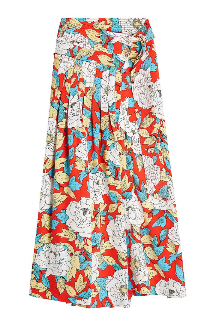 Diane Von Furstenberg Diane Von Furstenberg D Ring Printed Silk Midi Skirt