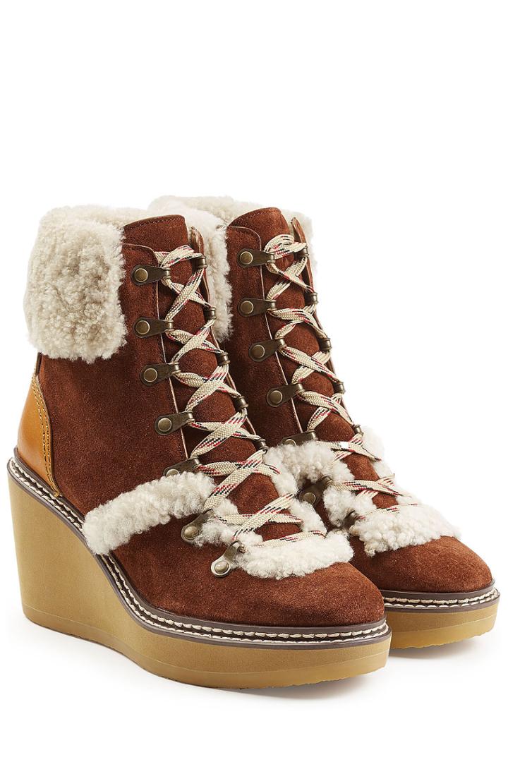 See By Chloé See By Chloé Suede Wedge Boots With Shearling