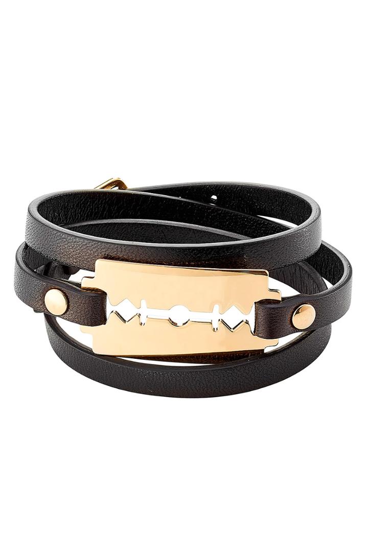 Mcq Alexander Mcqueen Mcq Alexander Mcqueen Leather Bracelet With Razor Blade Motif - Black