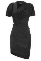 Halston Black Cut-out Shoulder Drape Dress