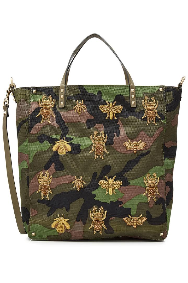 Valentino Valentino Embroidered And Embellished Canvas Tote