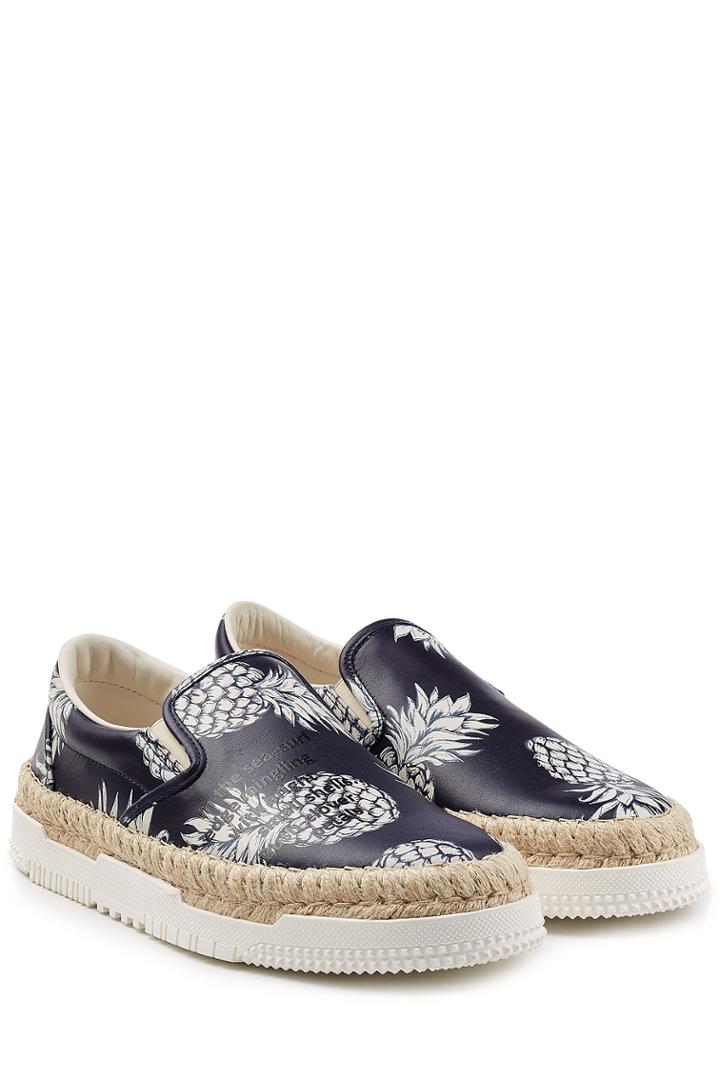 Valentino Valentino Leather Slip-on Sneakers With Raffia - Blue