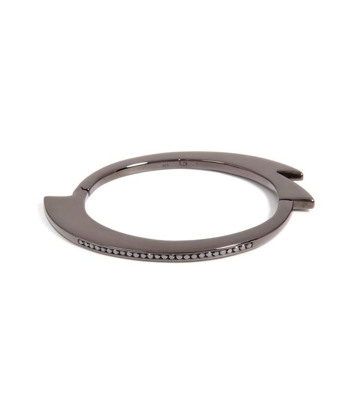 Lynn Ban Black Rhodium And Silver Bracelet With Black Diamonds