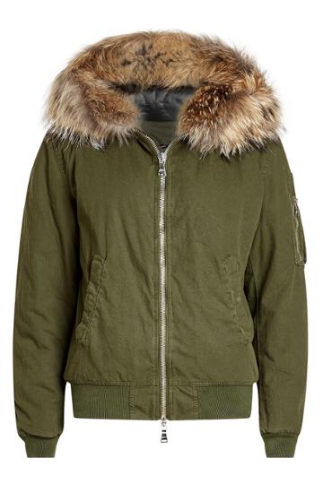 Barbed Barbed Cotton Bomber Jacket With Fur-trimmed Hood