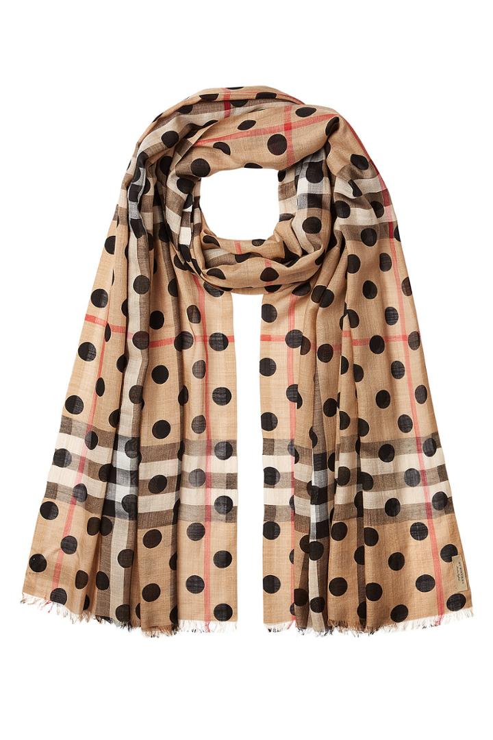 Burberry Burberry Dot Printed Check Scarf In Mulberry Silk And Wool