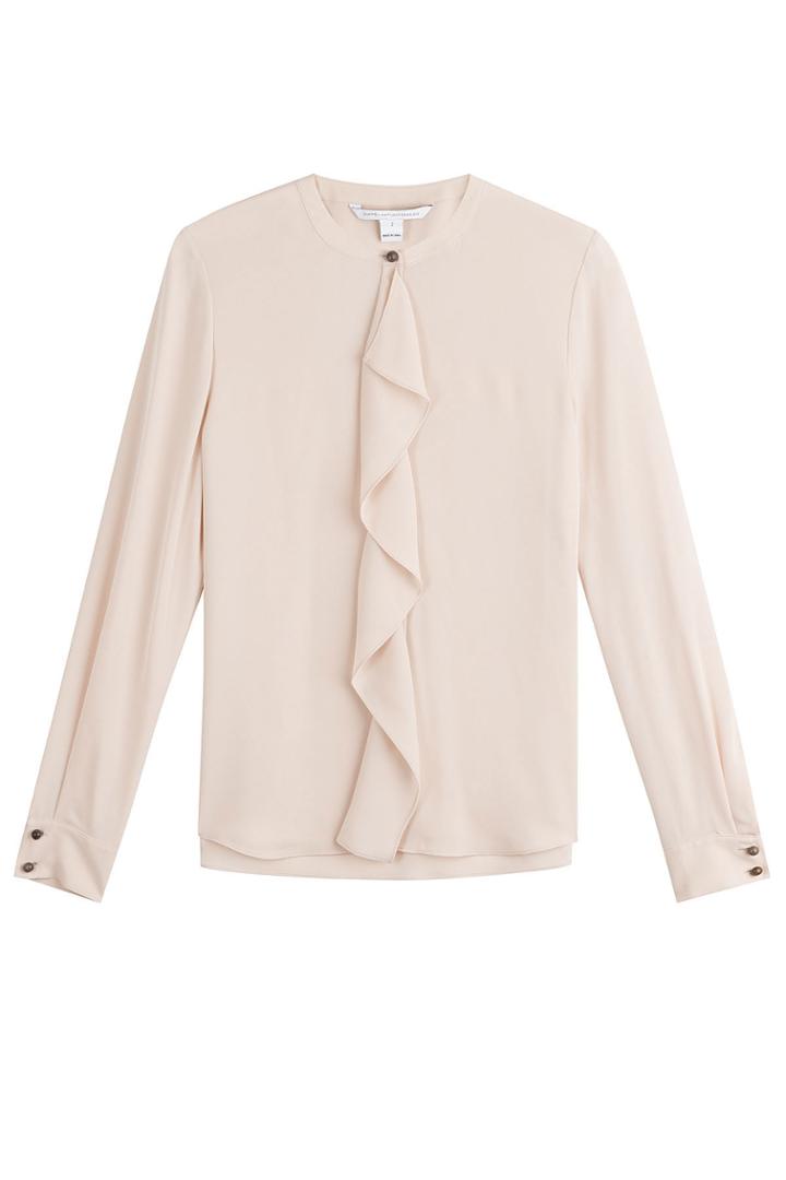 Diane Von Furstenberg Diane Von Furstenberg Silk Ruffle Front Blouse - Pink