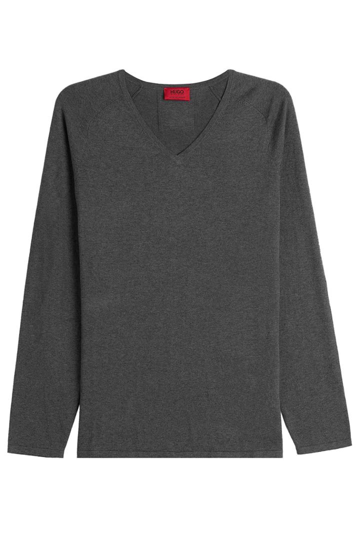 Hugo Hugo Cotton Blend Pullover With Silk And Cashmere - Grey