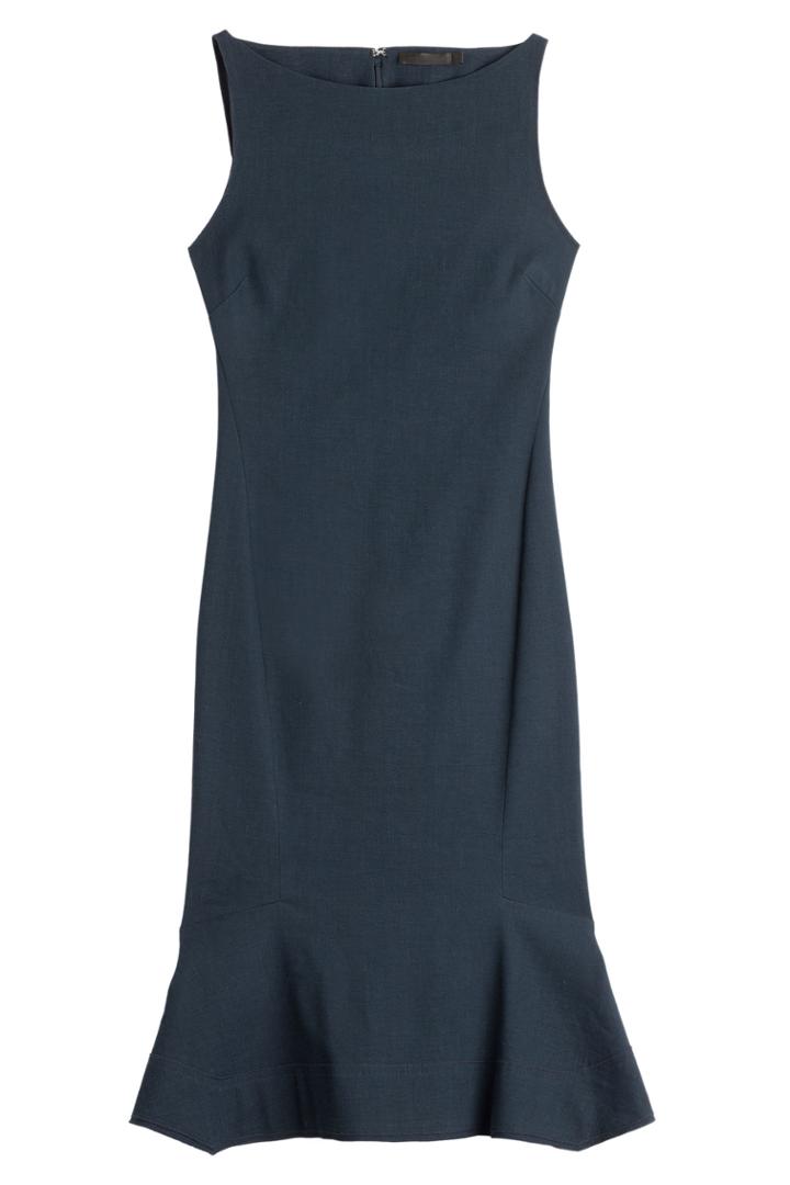 Donna Karan New York Donna Karan New York Linen Blend Dress With Ruffled Hem - Blue