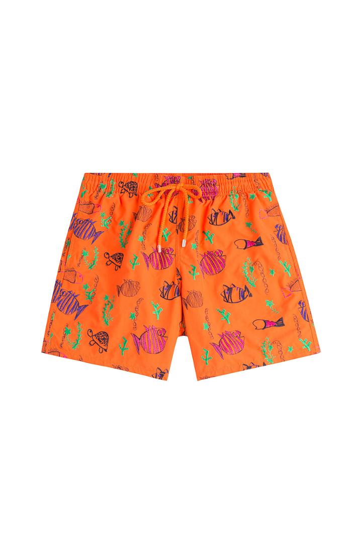 Vilebrequin Vilebrequin Printed Swim Trunks With Embroidery - Orange