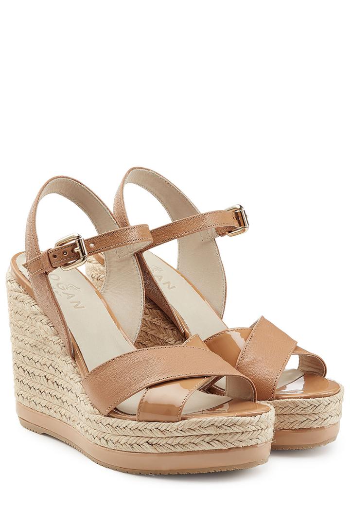 Hogan Hogan Leather Wedge Sandals - Brown