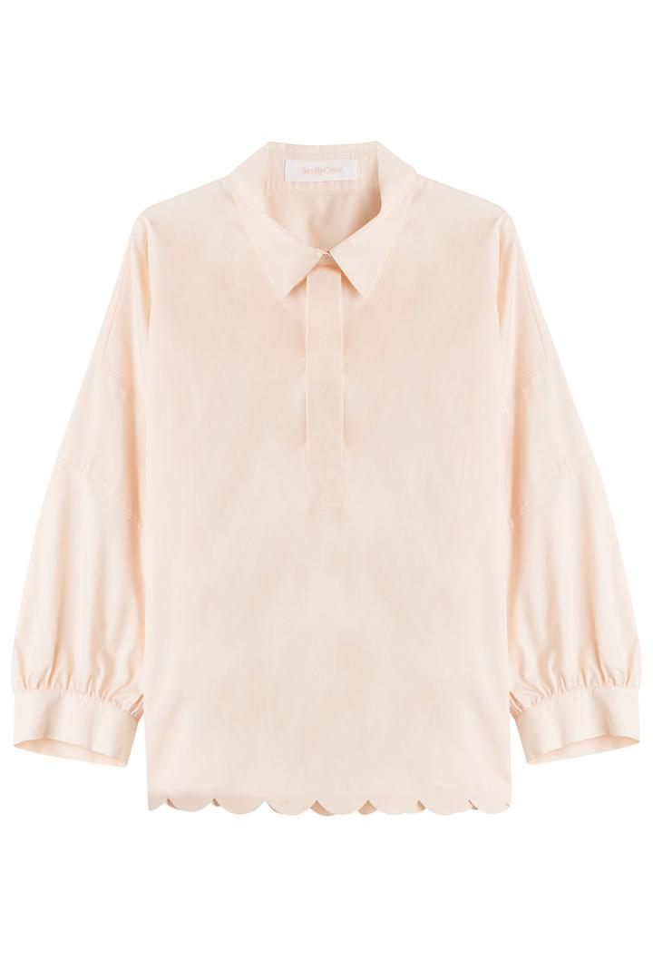See By Chloé See By Chloé Cotton Shirt With Scalloped Hem - Orange