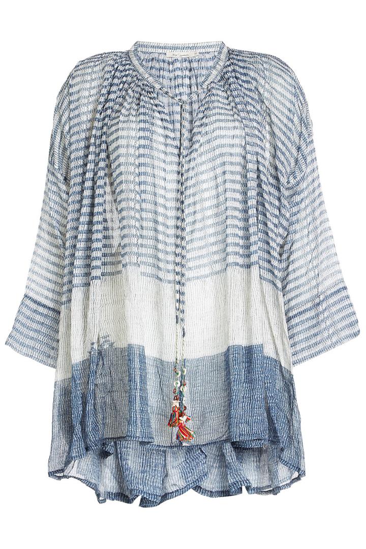 Mes Demoiselles Mes Demoiselles Printed Cotton Blouse With Tassel Ties