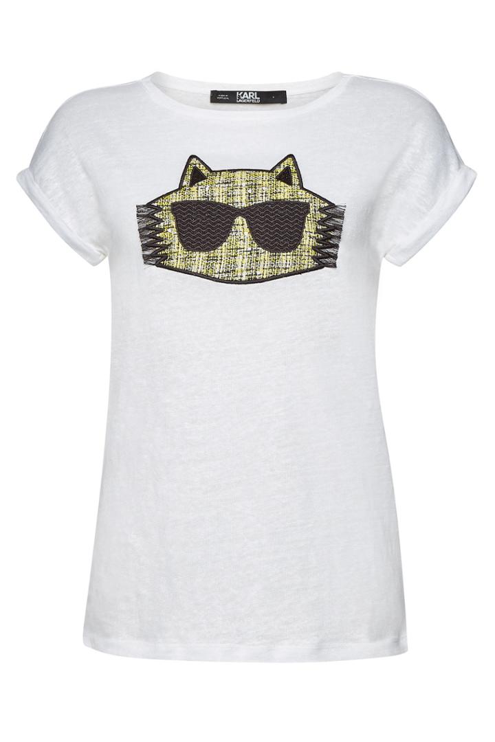 Karl Lagerfeld Karl Lagerfeld Choupette Boucle Embroidered Linen T-shirt