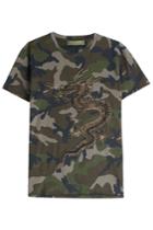 Valentino Valentino Embroidered Cotton Camo Print T-shirt - Green