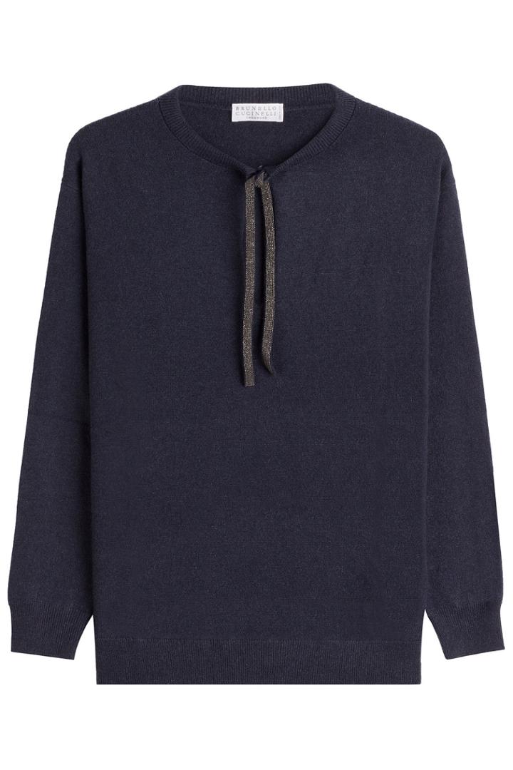 Brunello Cucinelli Brunello Cucinelli Cashmere Pullover With Embellished Tie At Neck