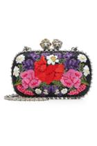 Alexander Mcqueen Alexander Mcqueen Embellished Leather Box Clutch With Silk Embroidery