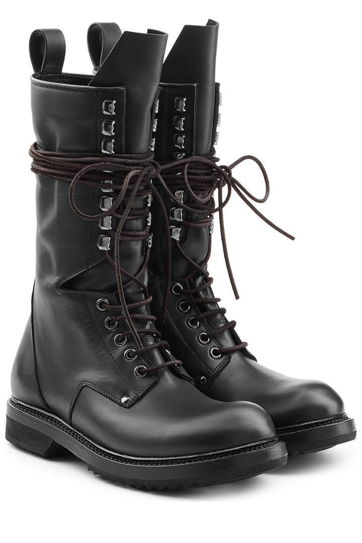 Rick Owens Rick Owens Leather Combat Boots - Black