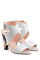 Fendi Fendi Leather Sandals With Printed Heels - White