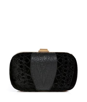 Emilio Pucci Leather/velvet Quilted Box Clutch In Black