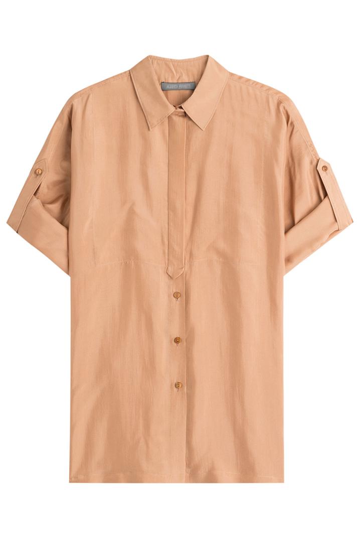 Alberta Ferretti Alberta Ferretti Cuffed Silk Shirt - Camel