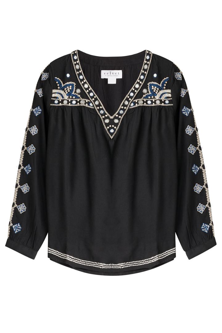 Velvet Velvet Embroidered Tunic Top - Black