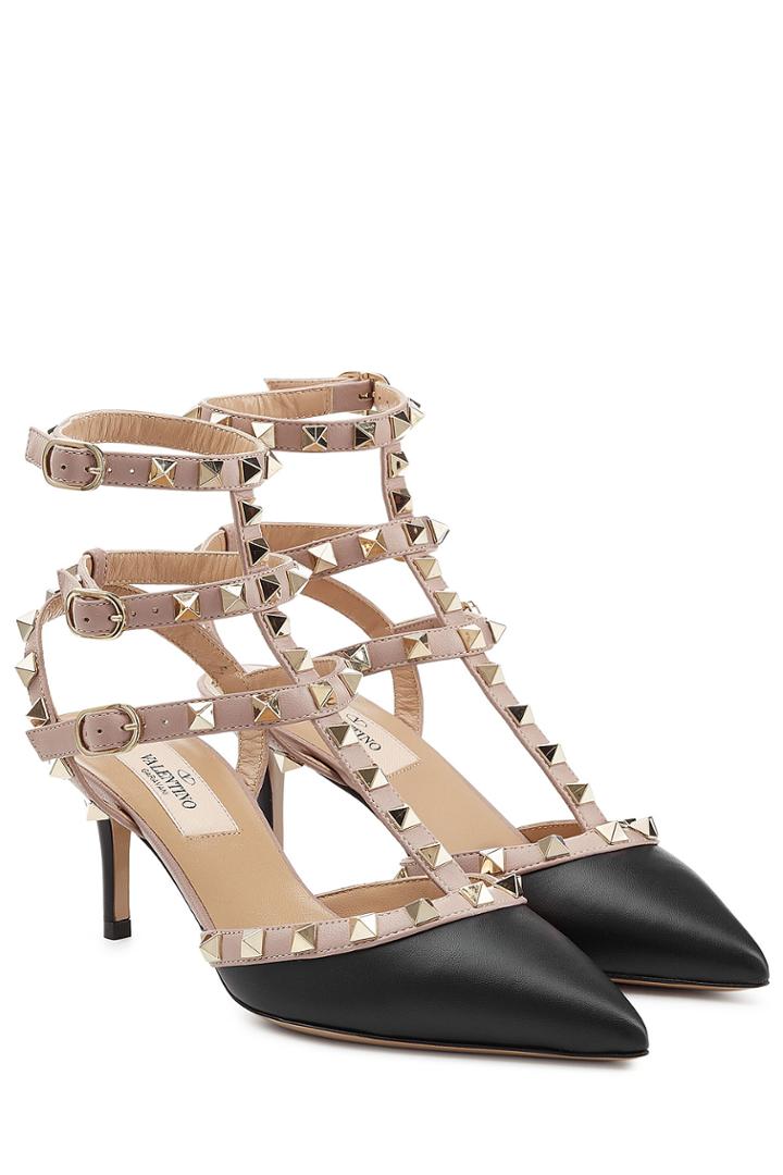 Valentino Valentino Leather Rockstud Kitten Heels - Black
