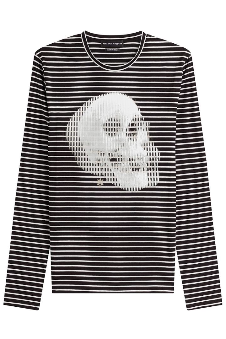 Alexander Mcqueen Alexander Mcqueen Printed Long Sleeved Cotton Top - Stripes