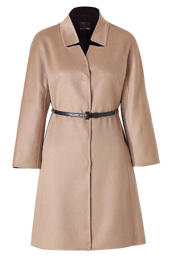 Fendi Camel Cashmere Coat With Studded Leather Belt