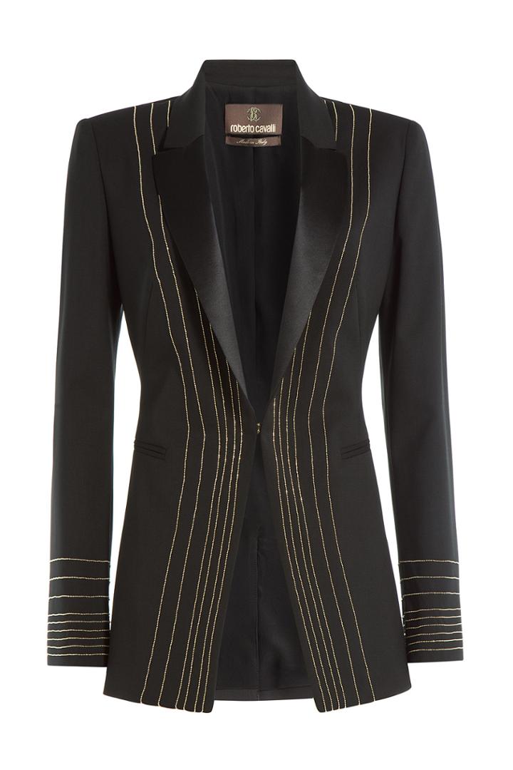 Roberto Cavalli Roberto Cavalli Wool Blazer With Embellishments - Black