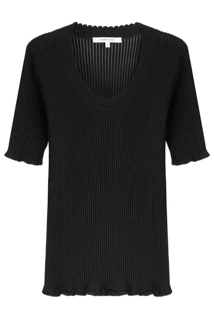 Carven Carven Ribbed Cotton Top With Silk - Black