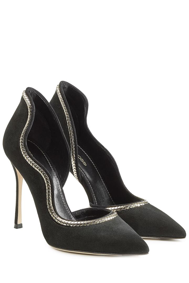 Sergio Rossi Sergio Rossi Suede Pumps With Chain Embellishment - Black