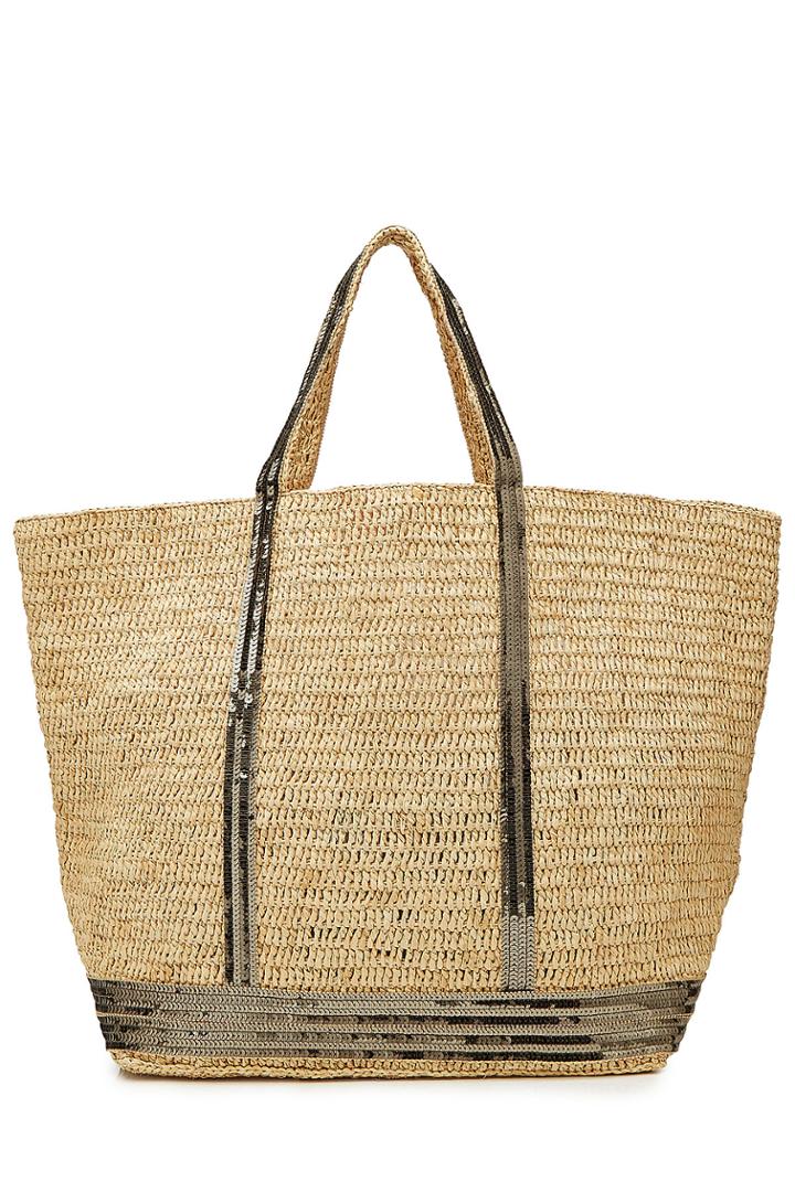 Vanessa Bruno Vanessa Bruno Woven Raffia Large Tote With Sequin Embellishment - Beige
