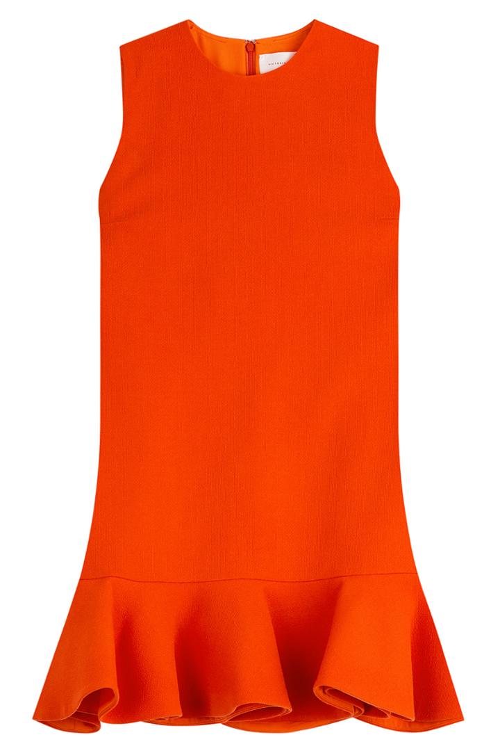 Victoria, Victoria Beckham Victoria, Victoria Beckham Wool Dress With Ruffled Hem - Orange