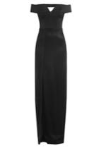 Galvan Galvan Satin Floor Length Dress With Bardot Neckline - Black