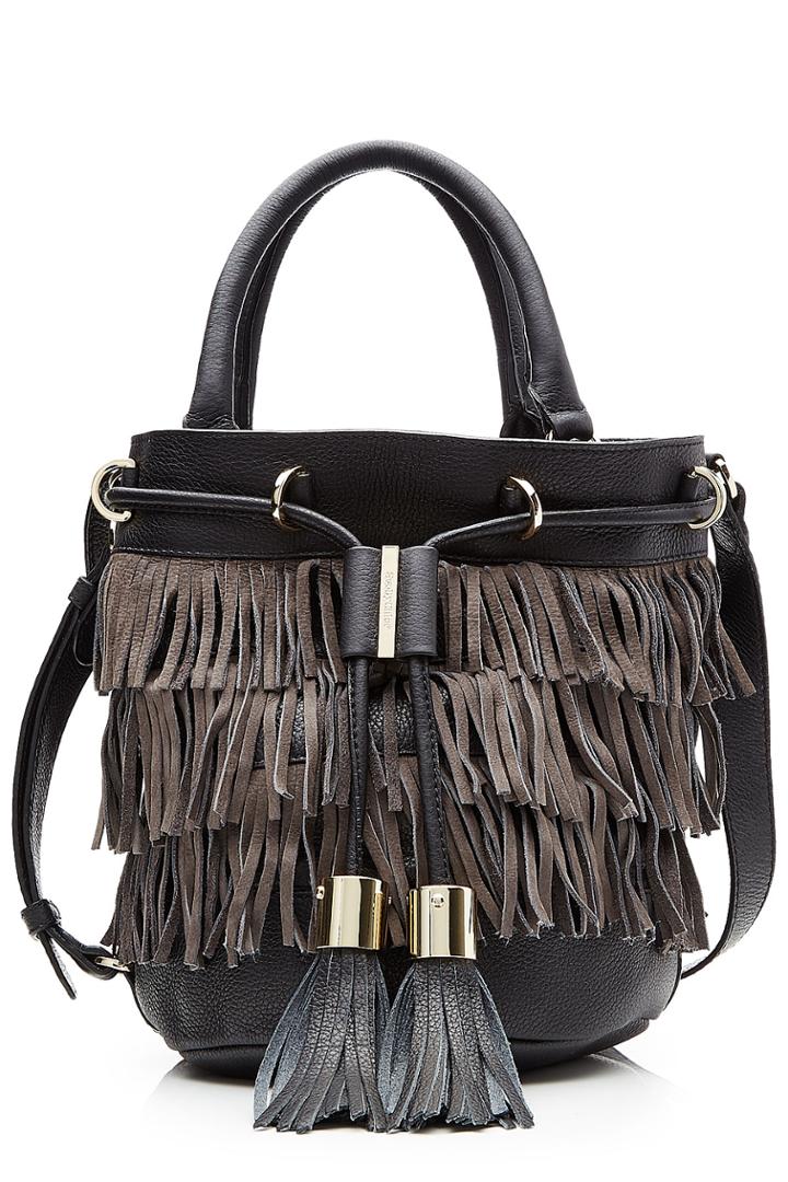 See By Chloé See By Chloé Leather Drawstring Satchel With Fringe - Black