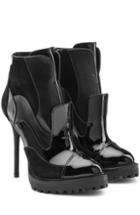 Alexander Mcqueen Patent Leather And Suede Booties With Lug Sole