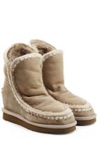 Mou Mou Eskimo Wedge Short Sheepskin Boots - Beige
