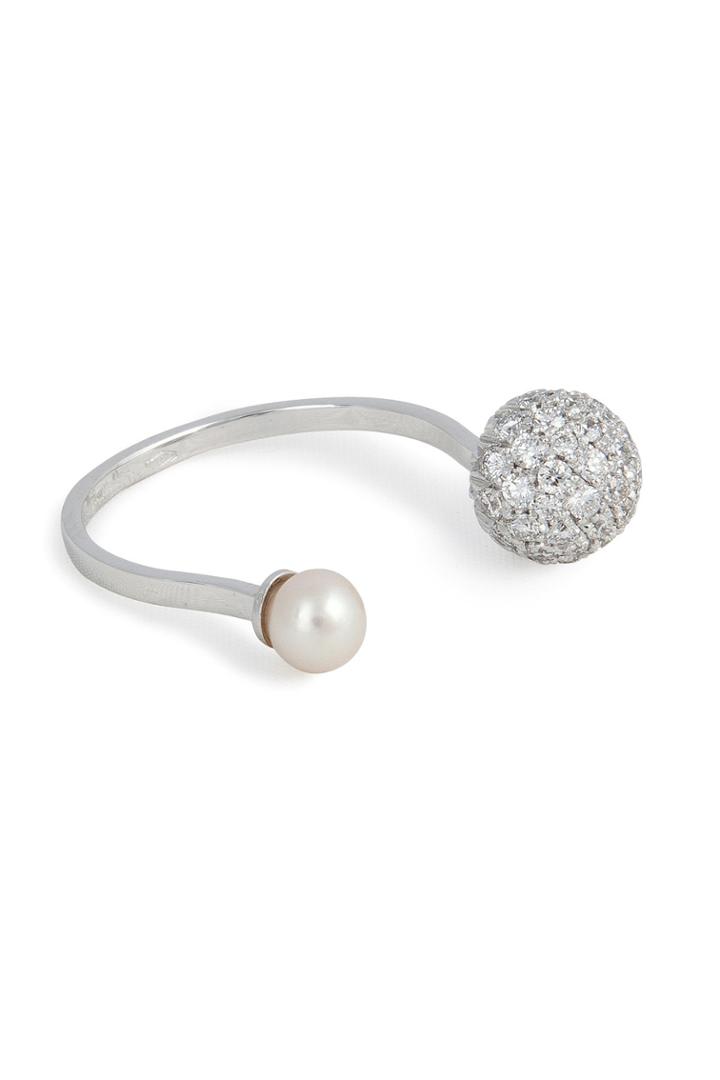 Delfina Delettrez Delfina Delettrez 18kt White Gold Sphere Ring With White Diamonds And Pearl
