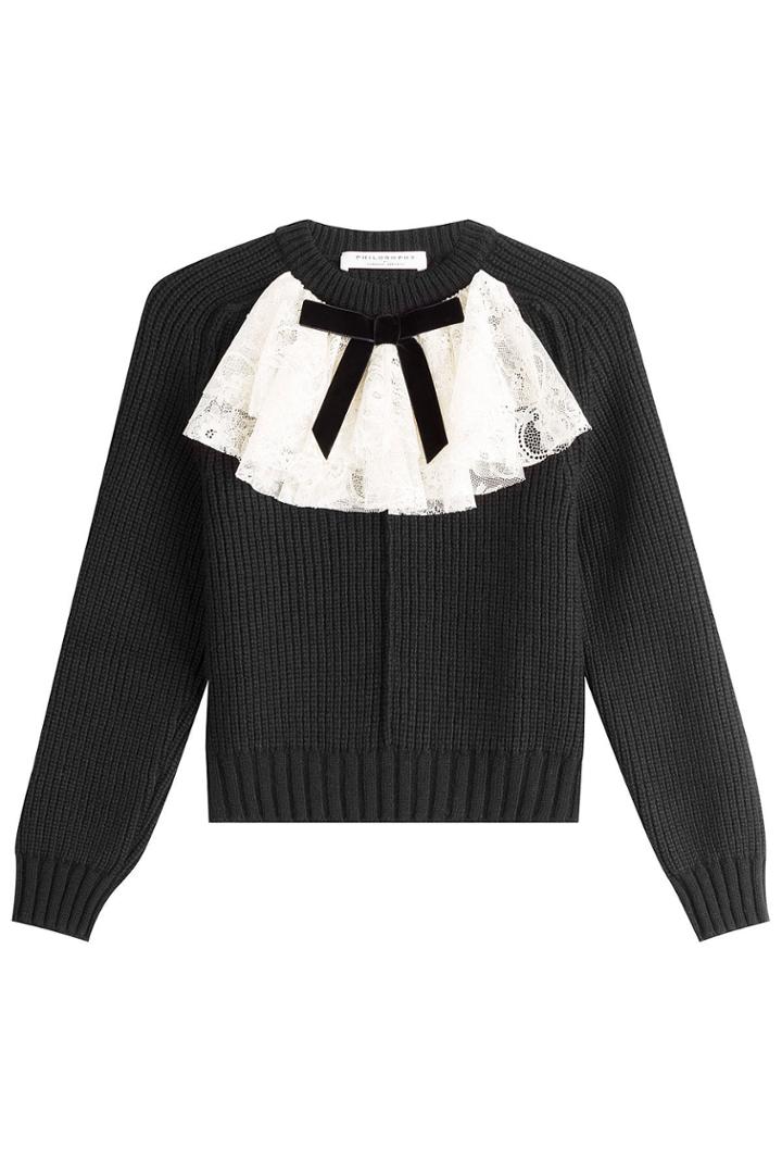 Philosophy Di Lorenzo Serafini Philosophy Di Lorenzo Serafini Pullover With Virgin Wool And Lace - Black