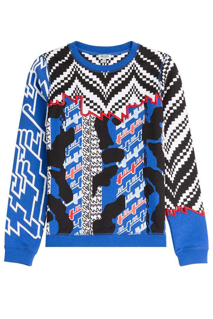 Kenzo Kenzo Embroidered Printed Cotton Sweatshirt - Blue