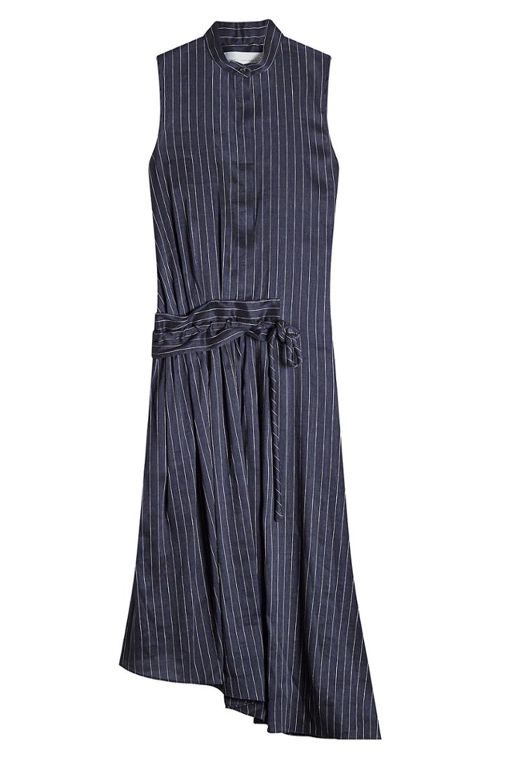 Victoria, Victoria Beckham Victoria, Victoria Beckham Striped Dress With Linen And Cotton - Blue