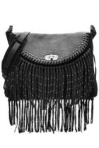 Zadig & Voltaire Zadig & Voltaire Embellished Leather Shoulder Bag With Suede Fringe - Black