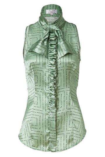 L'wren Scott L'wren Scott Mint/black Tie Neck Silk Top With Ruffle - Green