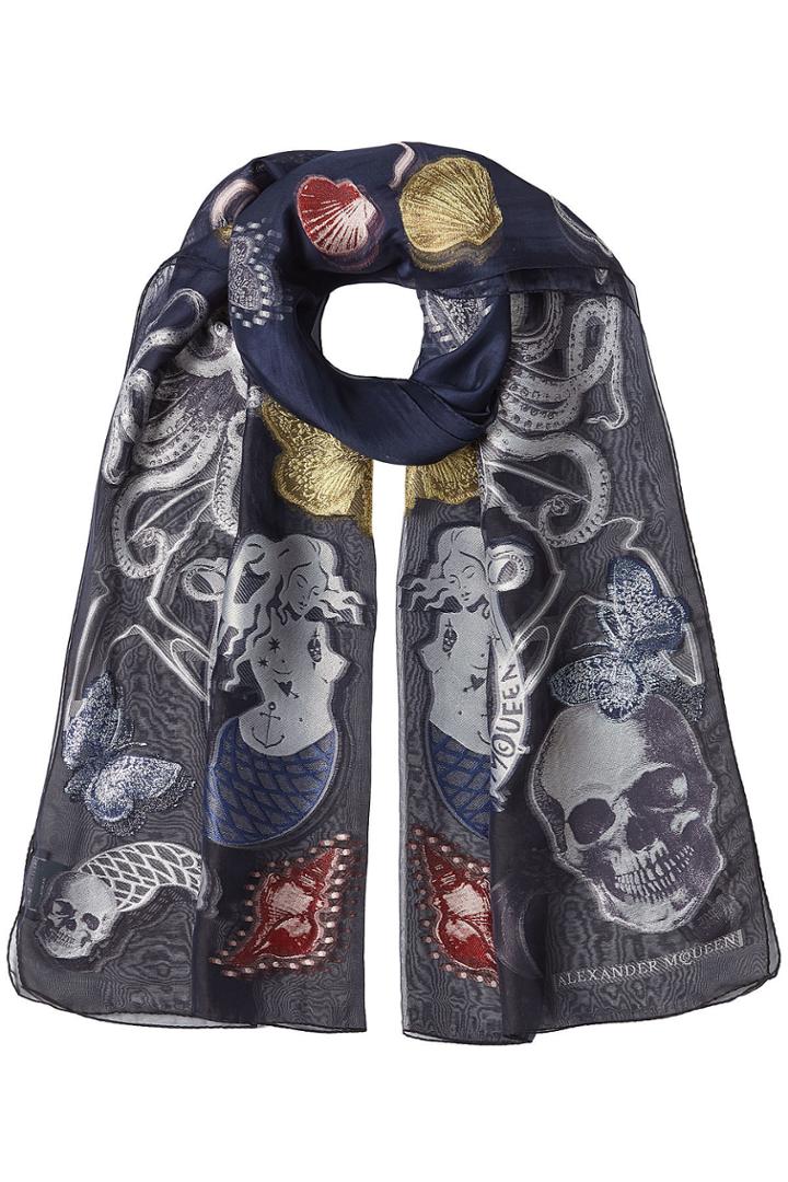 Alexander Mcqueen Alexander Mcqueen Printed Scarf With Metallic Thread