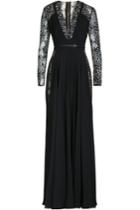 Elie Saab Elie Saab Silk Georgette Floor-length Gown With Lace - Black